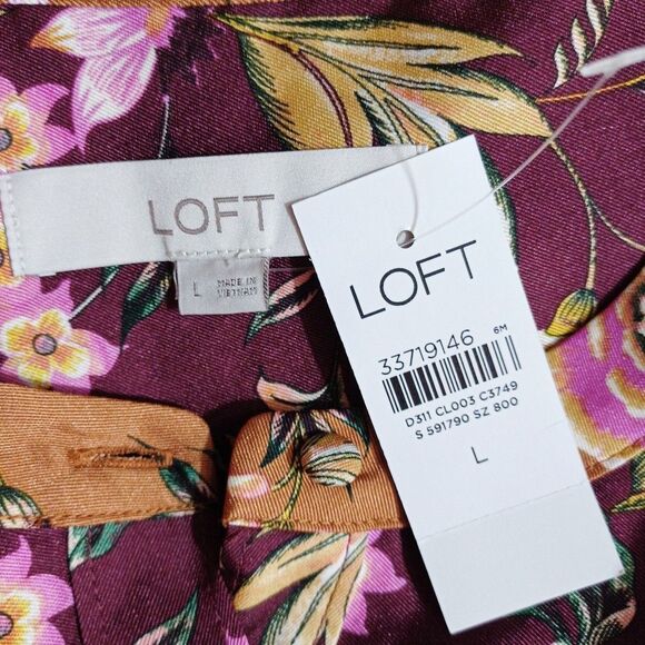 NWT LOFT Floral Print Peasant Blouse L | Burnt Sienna & Plum Fall Boho Romantic - Picture 7 of 8